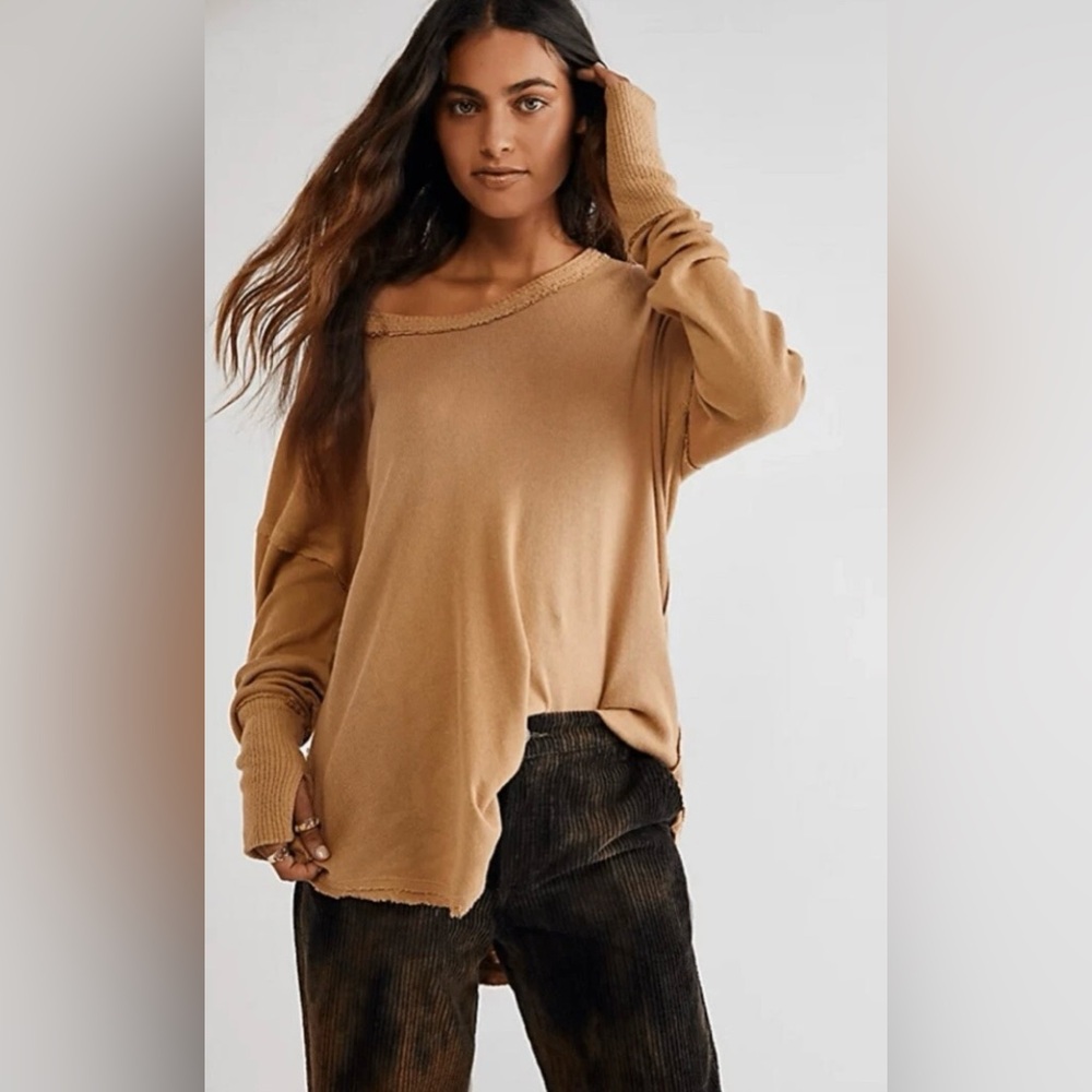 NWOT Free People Colby Long Sleeve XS Oversized Apple Cinnamon NEW $68 retail